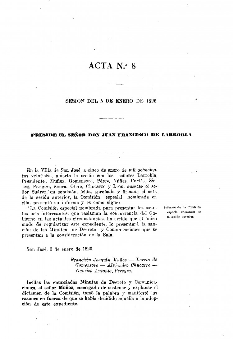 DIARIO DE SESIONES DE LA HONORABLE CAMARA DE REPRESENTANTES DE LA PROVINCIA ORIENTAL del 05/01/1826